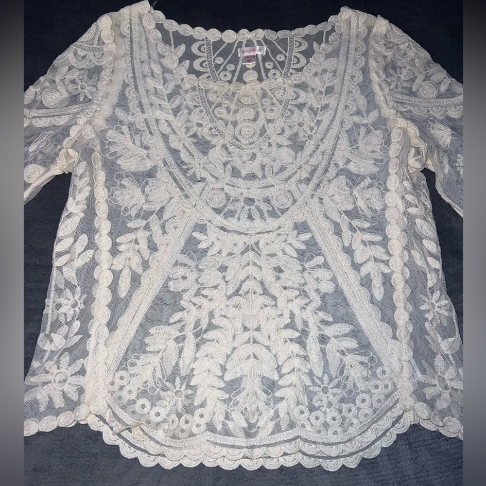 Xhilaration Small Medium Lace Blouse Shirt Top Boho Indie hippie Cream ivory